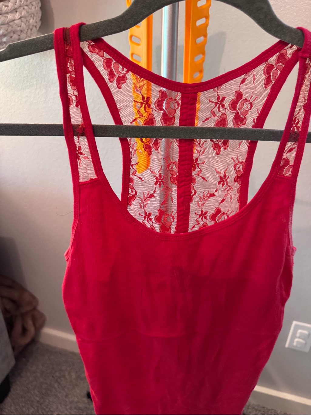 American Eagle Outfitters Red Ribbed Lace-Trim Tank